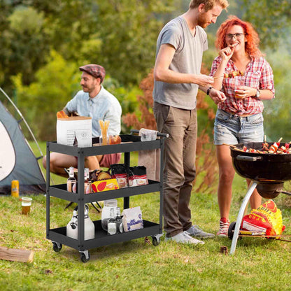 3-Tier Utility Cart with Humanized Handle for Office, Kitchen