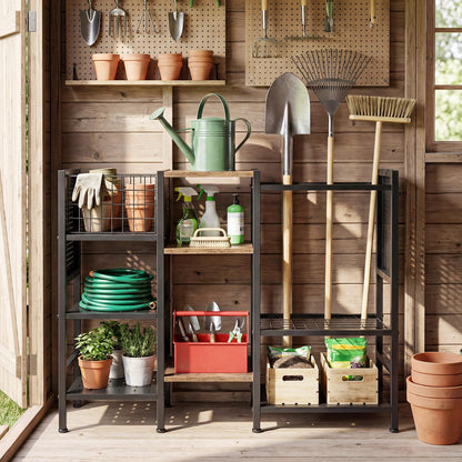 Garden Tool Organizer with Wooden Shelves 3-Tier Yard Freestanding Storage Rack