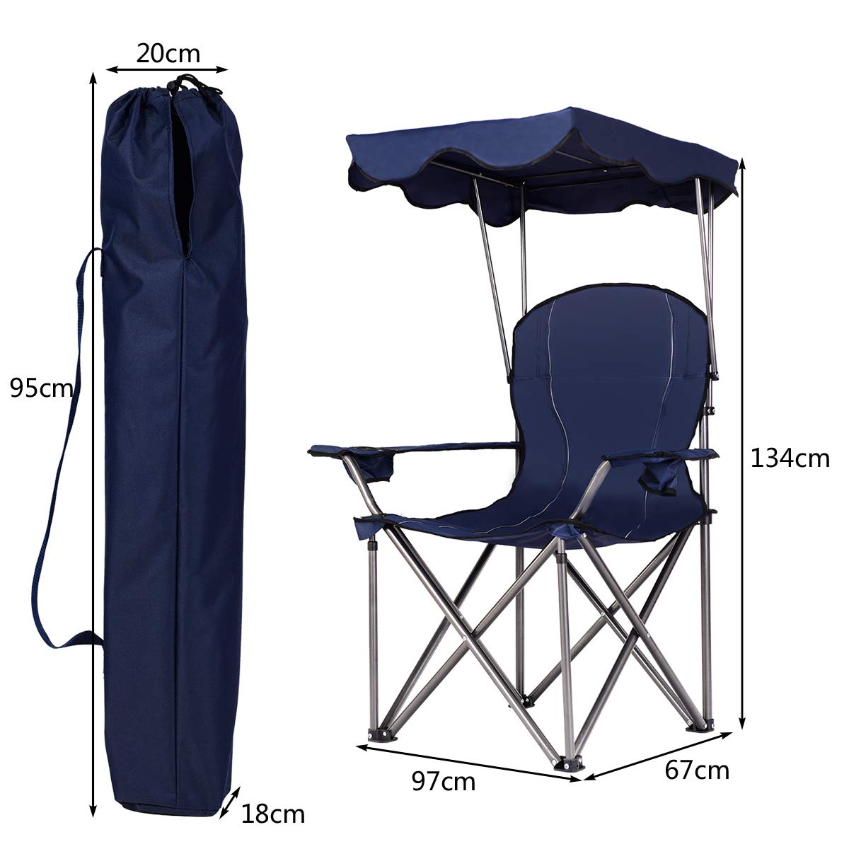 Folding Camping Chair with Adjustable Shade Canopy and Carrying Bag