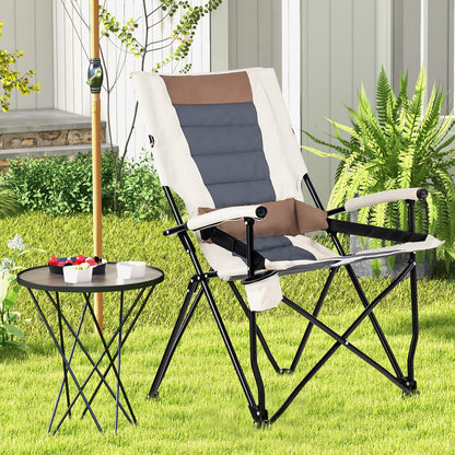 Portable High Back Camping Chair with Hard Armrest and Waist Pillow