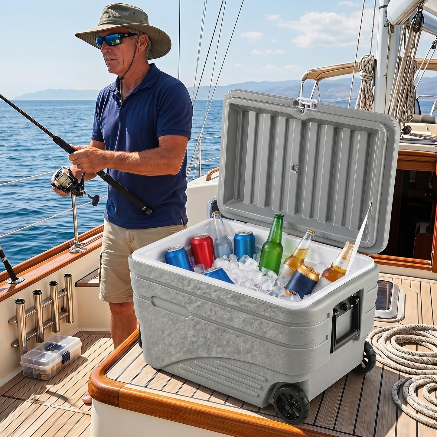 80L Portable Wheeled Ice Cooler, All-Weather HDPE Ice Chest