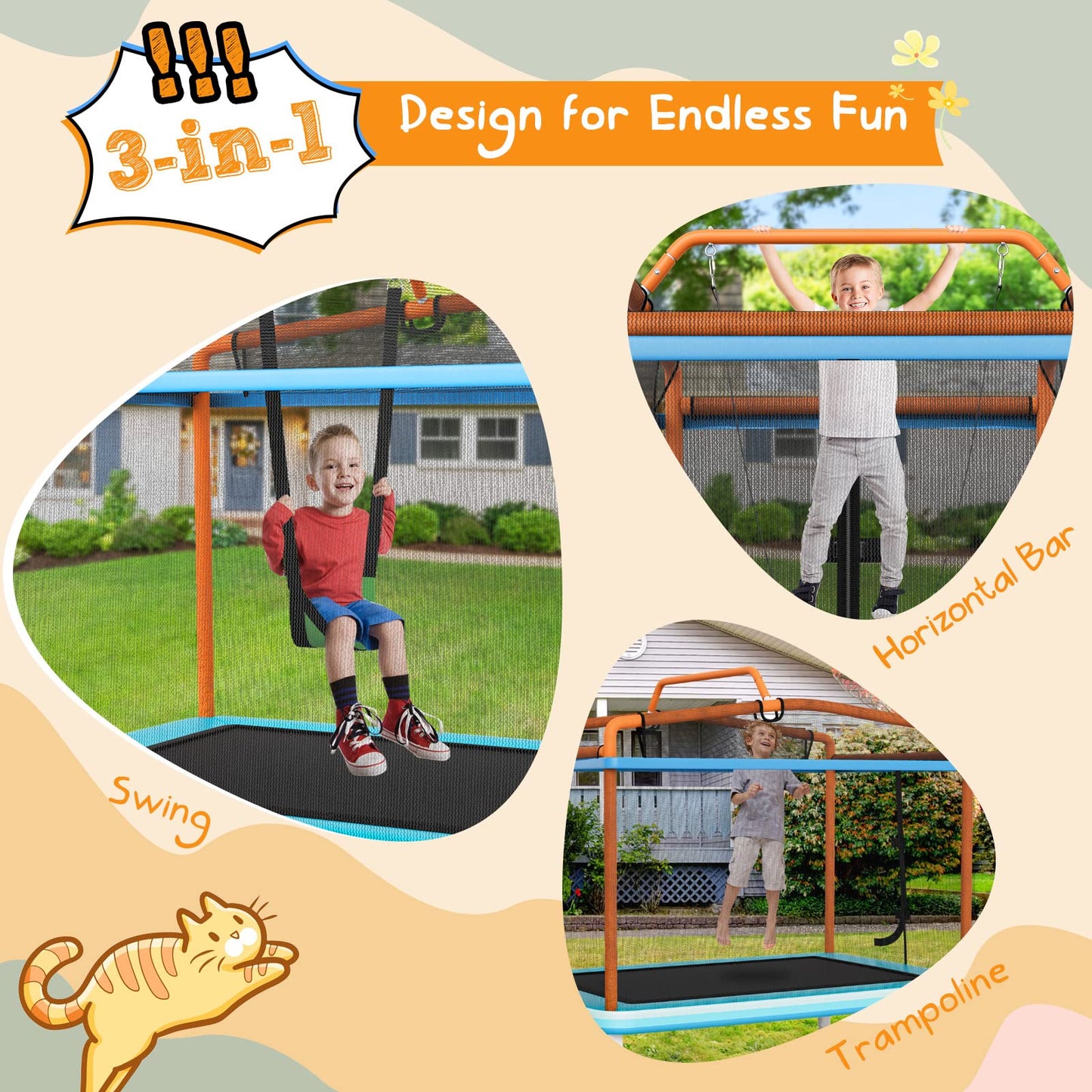 6FT Kids Recreational Trampoline for Boys & Girls Over 3 Years Old