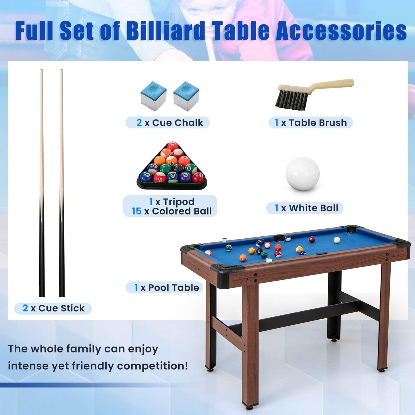 1.2M Pool Table for Kids & Adults for Family Game Bar