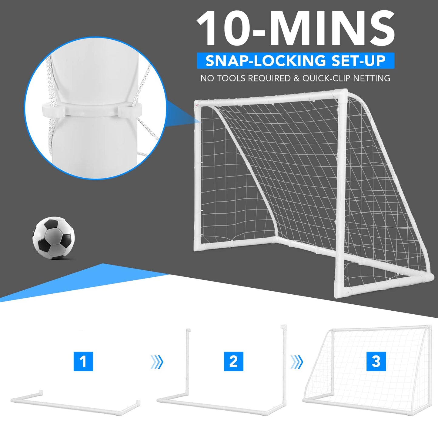 All-Weather Soccer Goal with Strong PVC Frame & High-Strength Netting (1.8M x 1.2M(L x W))