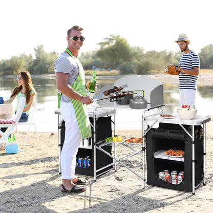Portable Camping Kitchen Table Aluminum Fold-Up Camping Kitchen with Windscreen
