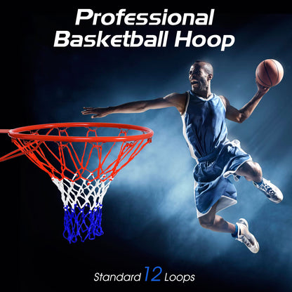 46 CM Basketball Rim Replacement Heavy-Duty Wall Mounted 18“ Basketball Hoop Net w/Standard 12 Loops