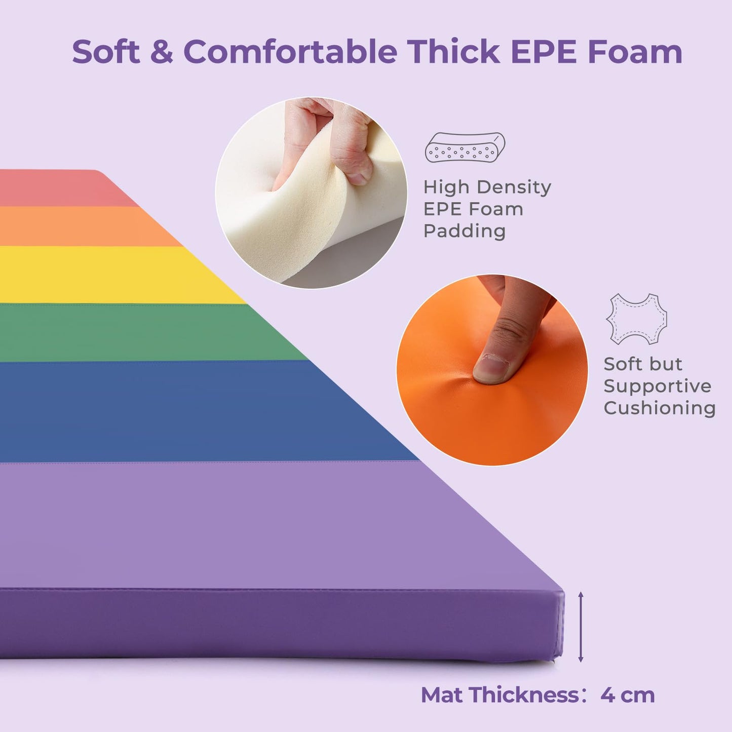 Tri-Fold Thick Tumbling Mat 180 cm x 120 cm x 4 cm with Hook & Loop Fasteners
