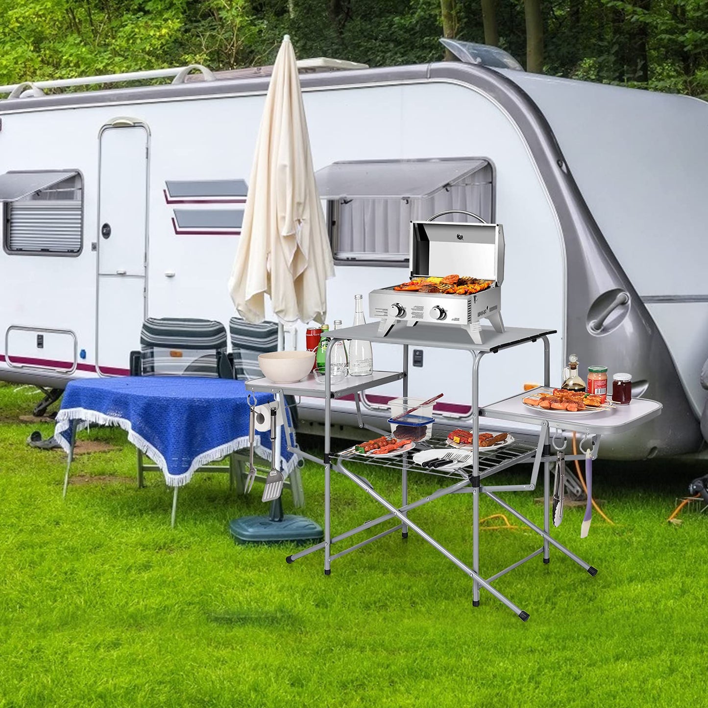 Folding Camping Table with Carry Bag Folding BBQ Table Grilling Stand