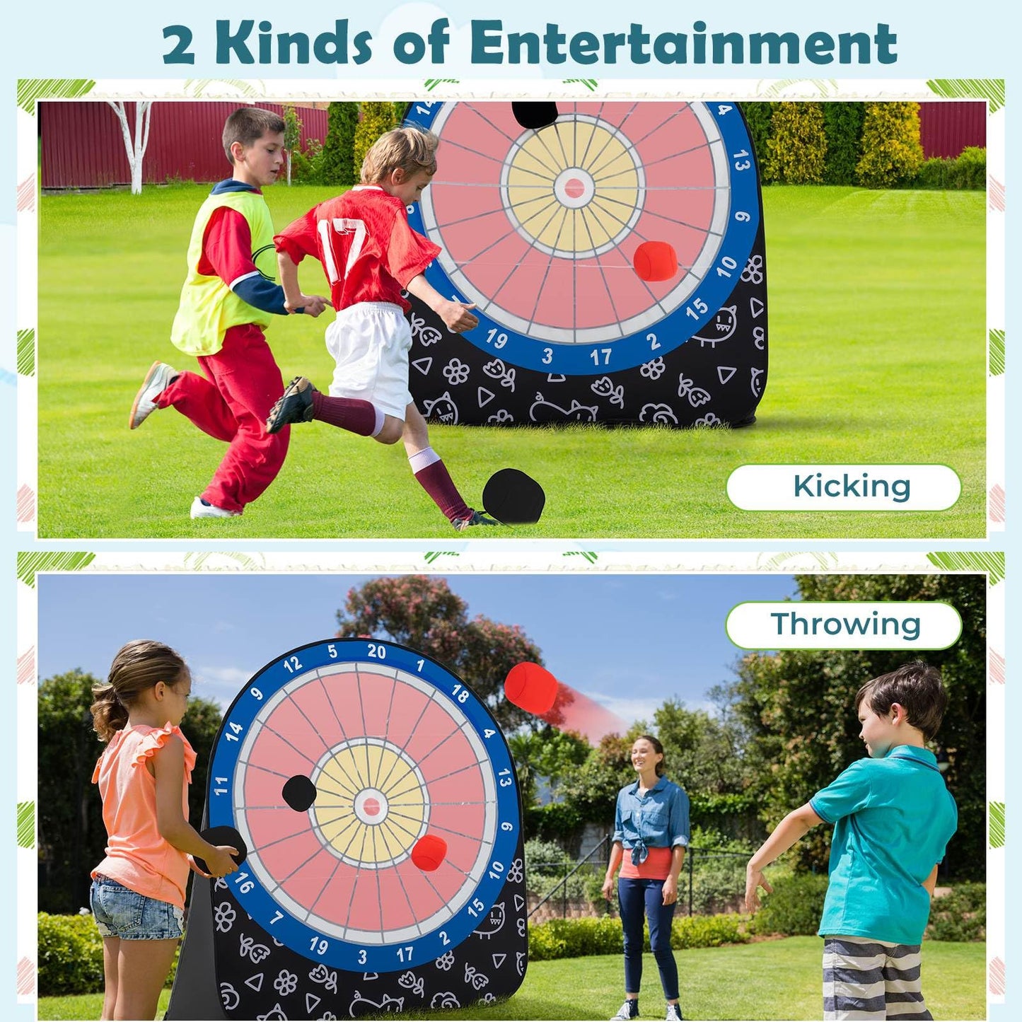 Foldable & Portable Dartboard with 4 Kick Balls Carrying Bag for Kids