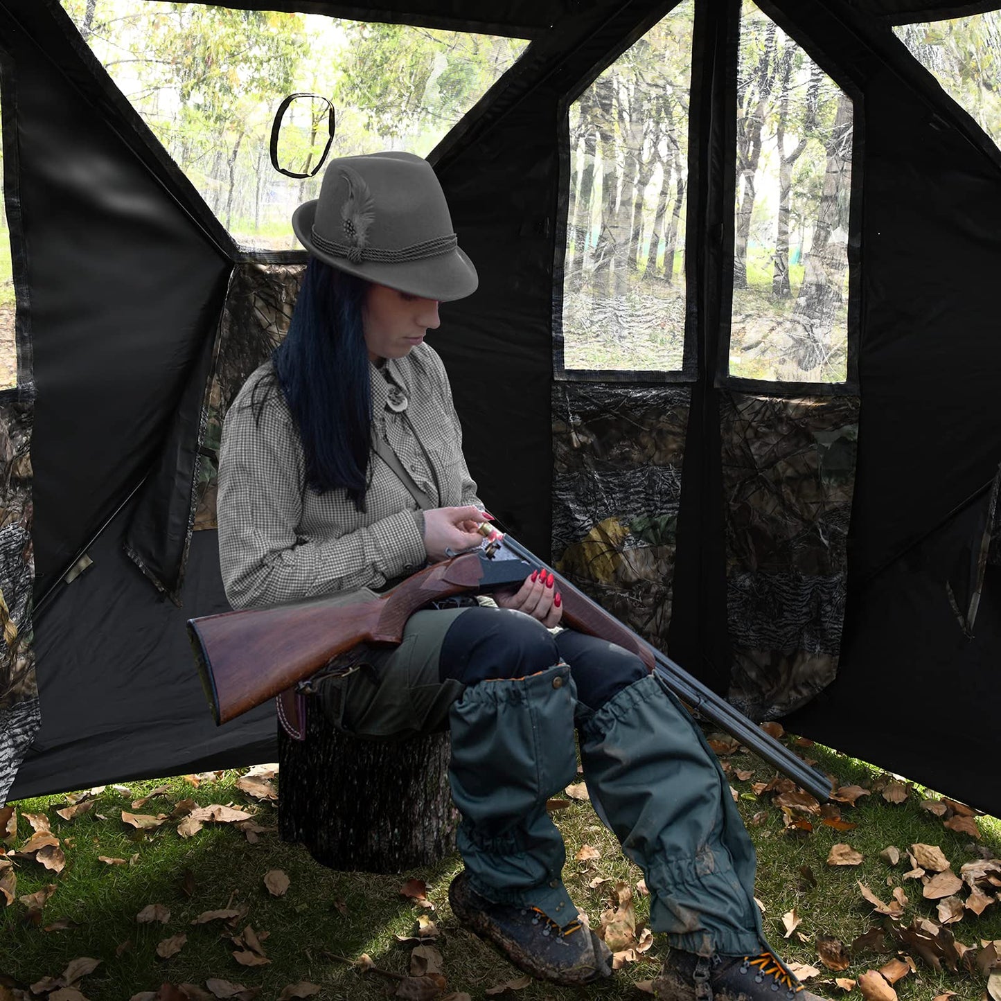 Portable Hunting Blind 3 Person Pop-up Ground Tent w/Gun Ports