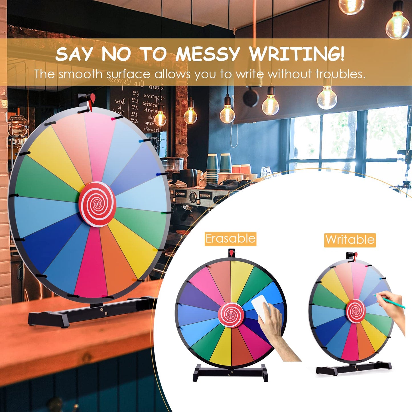 24" Tabletop Spinning Prize Wheel 14 Slots Prize Wheel for Kids Adults w/Dry Erase and Marker