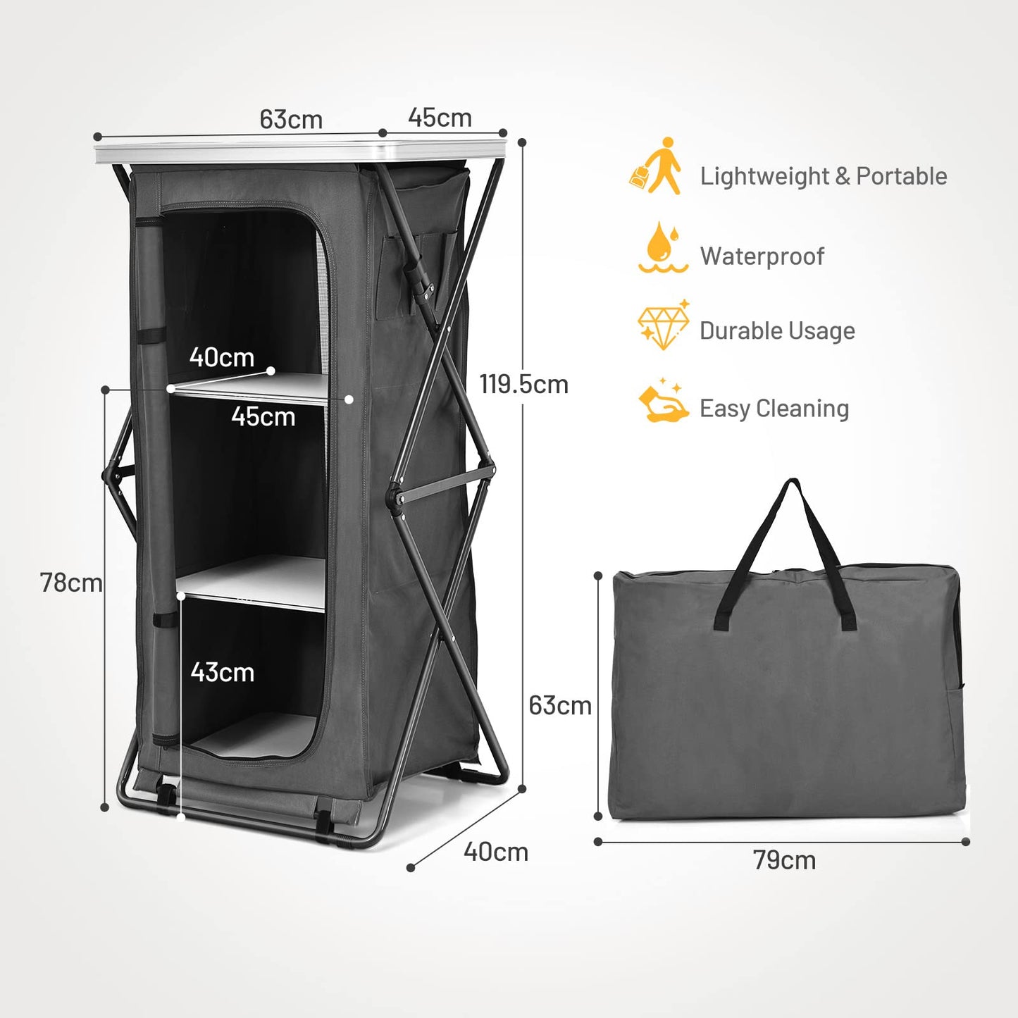 2 Size Folding Pop-Up Cupboard Compact & Portable Camping Storage Cabinet