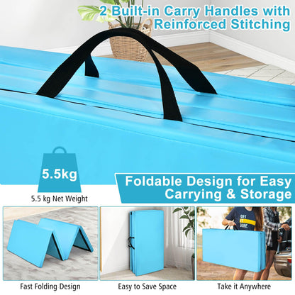 Folding Gymnastics Mat 240 cm x 116 cm x 5 cm Exercise Tumbling Mat w/ Carrying Handles for Home Gym Fitness