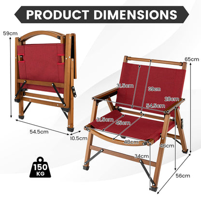 Folding Low Beach Chair with Solid Bamboo Frame & Breathable Fabric