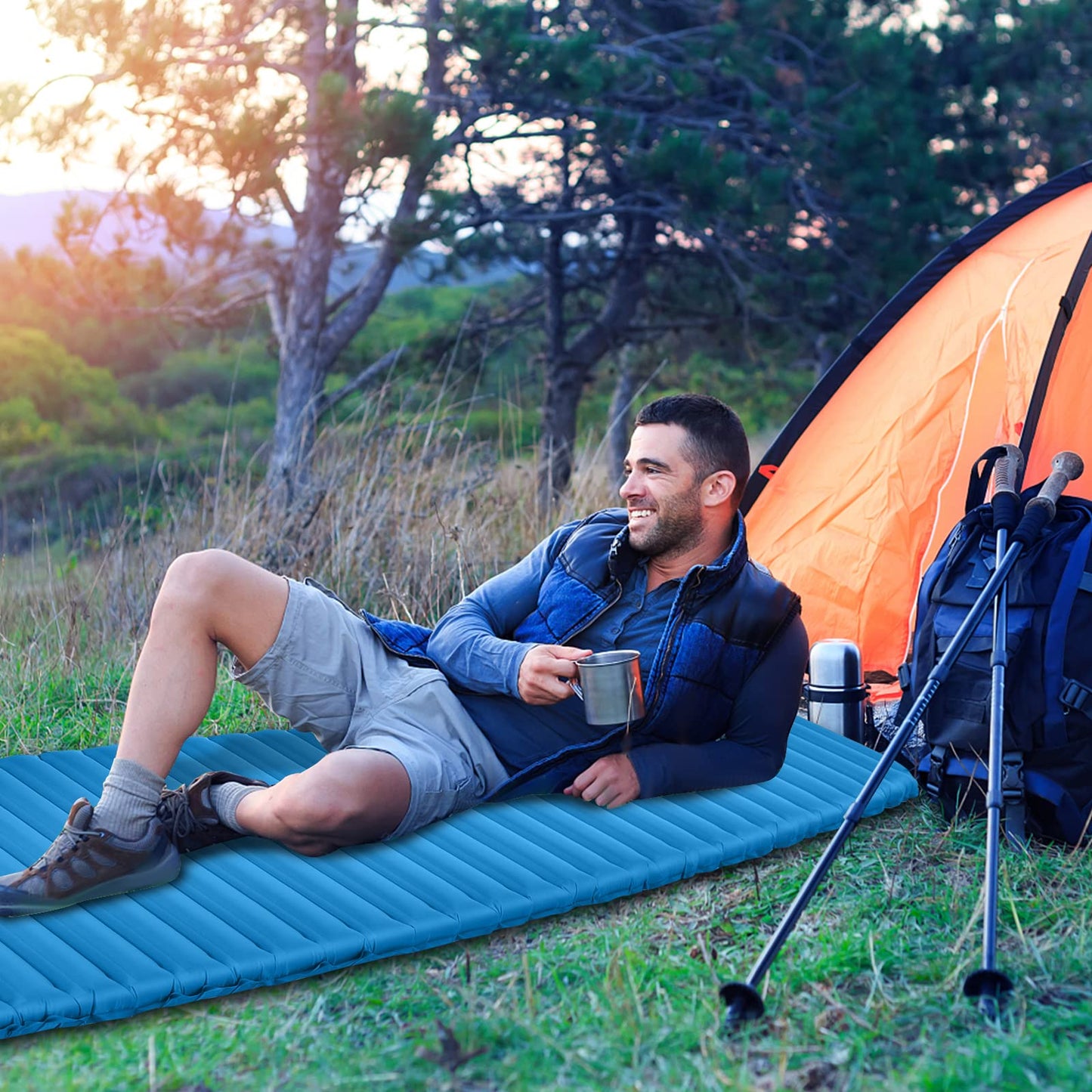 3 Inch Thick Inflatable Camping Sleeping Pad Waterproof & Comfortable