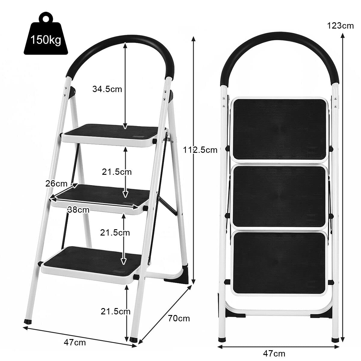Folding 2/3 Steps Iron Stepladder with Platform and Handrail