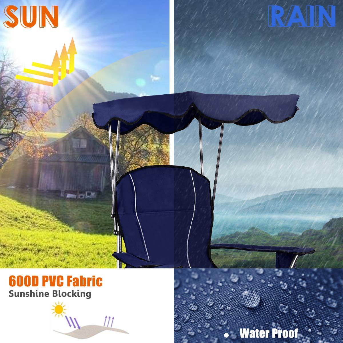 Folding Camping Chair with Adjustable Shade Canopy and Carrying Bag