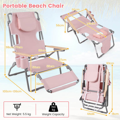 3-IN-1 Foldable Beach Chair with Face Hole and Footrest for Camping Poolside