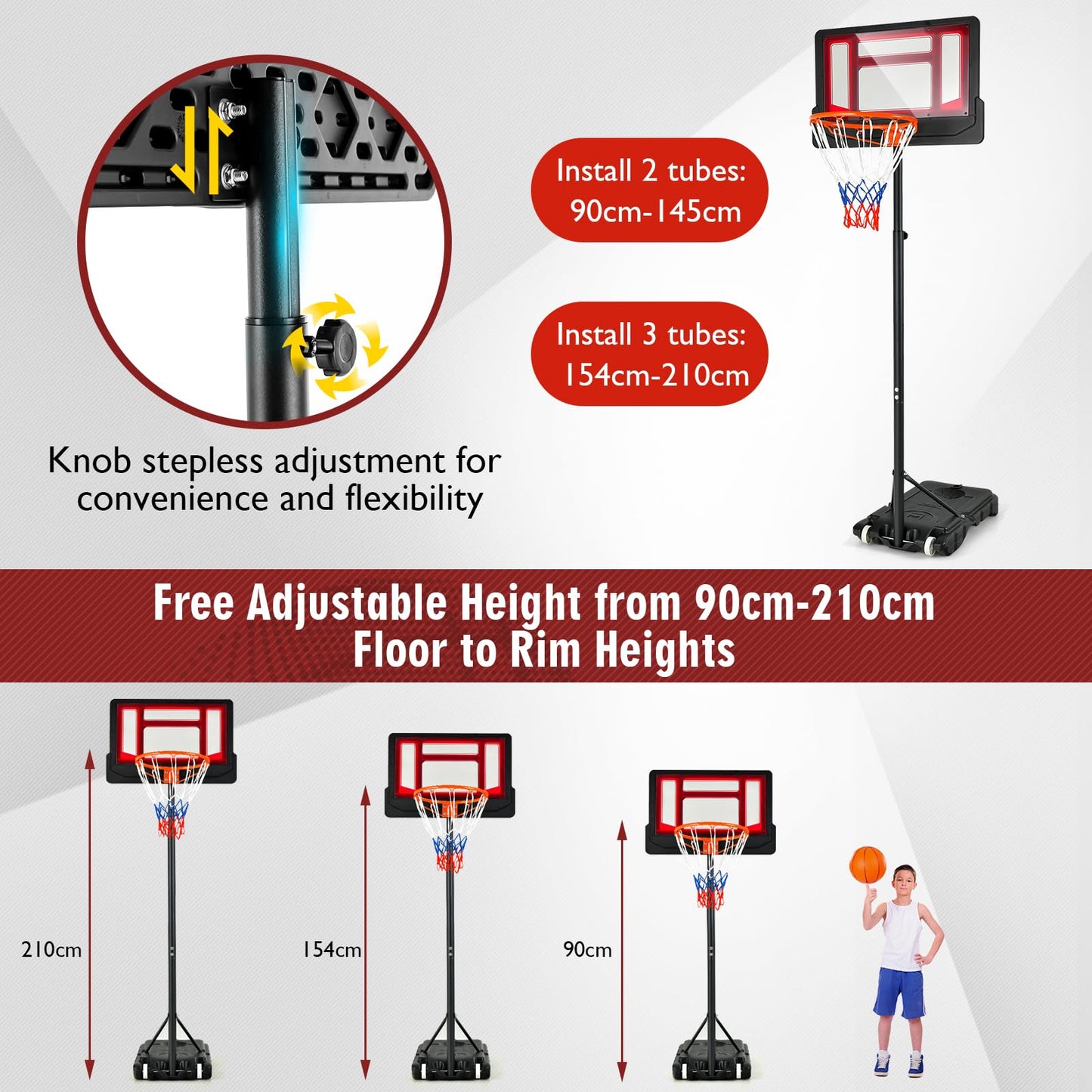 Weather-Resistance Basketball Goal Toy with Adjustable Height 132-251cm