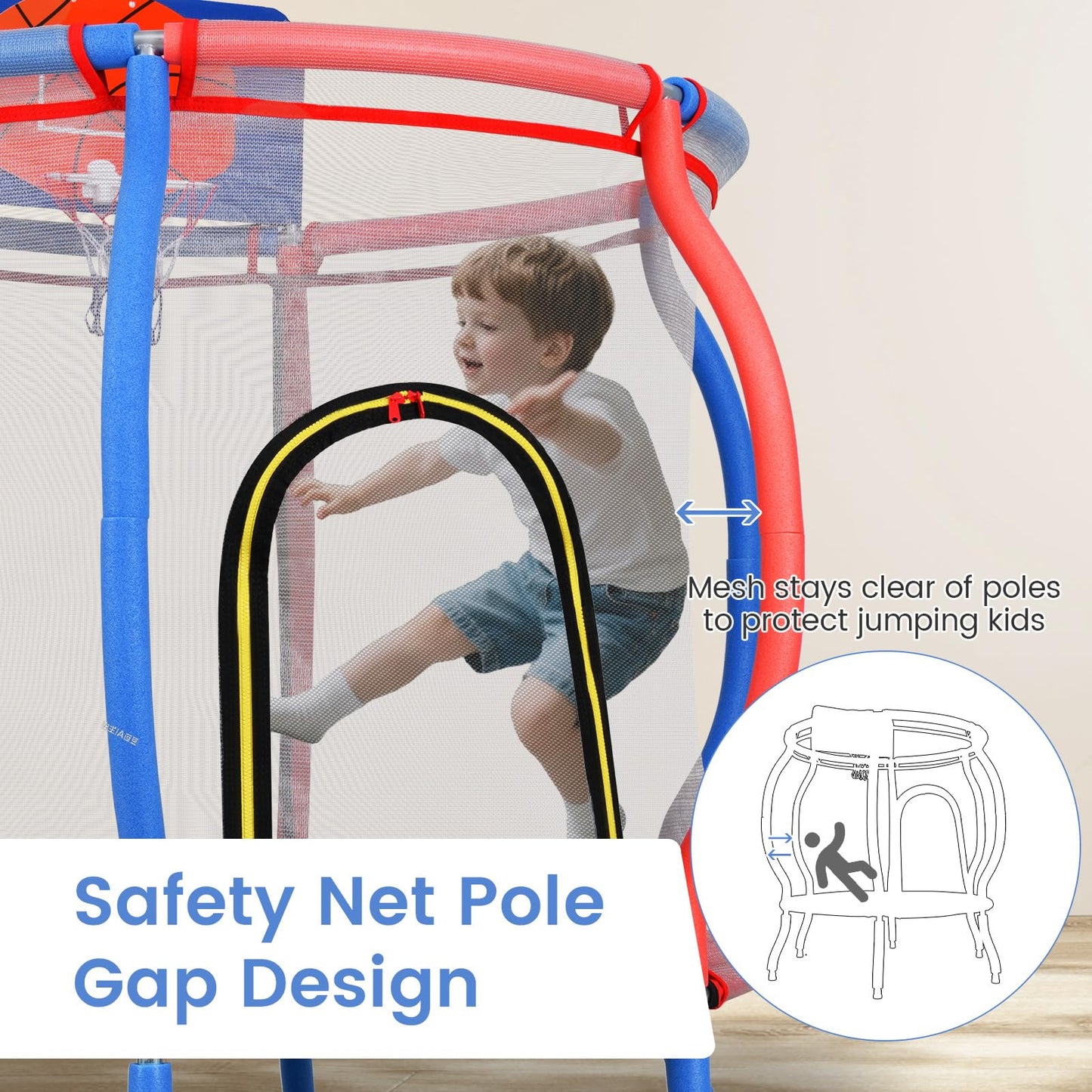 48" Trampoline for Kids with Basketball Hoop