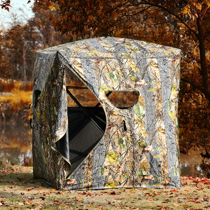 Pop Up Hunting Ground Blind 3 Person Camouflage Hunting Tent W/ Silent Slide Windows