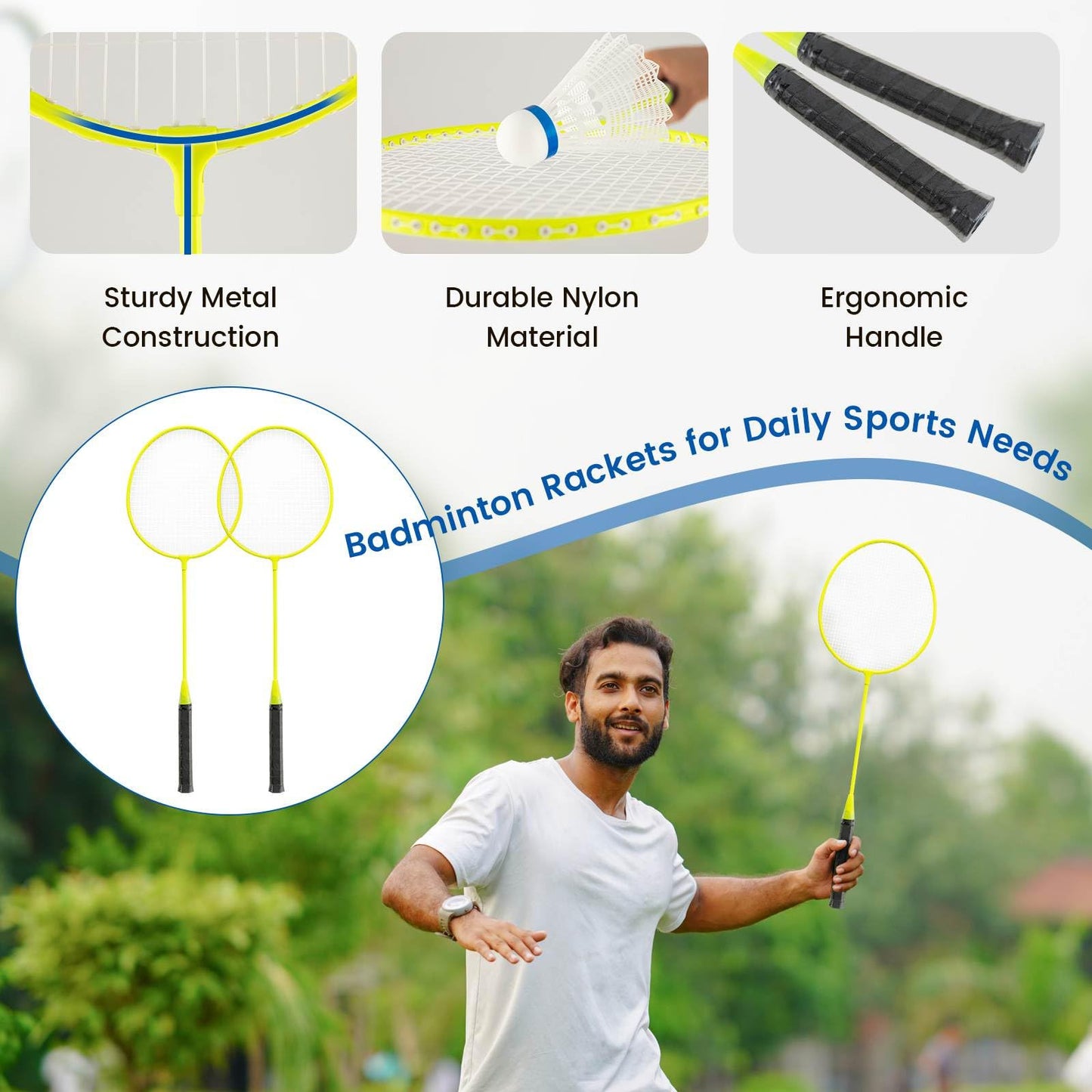 Portable Badminton Net Set with 2 Badminton Rackets 2 Shuttlecocks