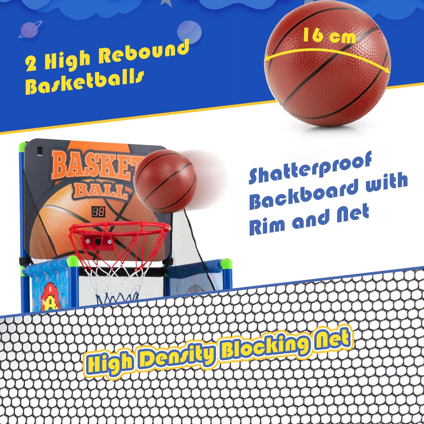 2-in-1 Kids Basketball Arcade Game Indoor Outdoor Basketball & Sticky Balls Game Set