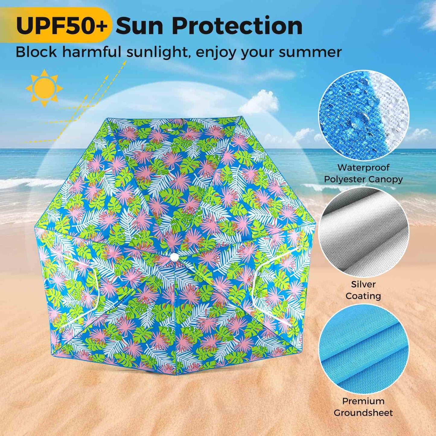 Pop up Sunshade Umbrella w/Portable Carrying Bag UPF50+ Sun Protection
