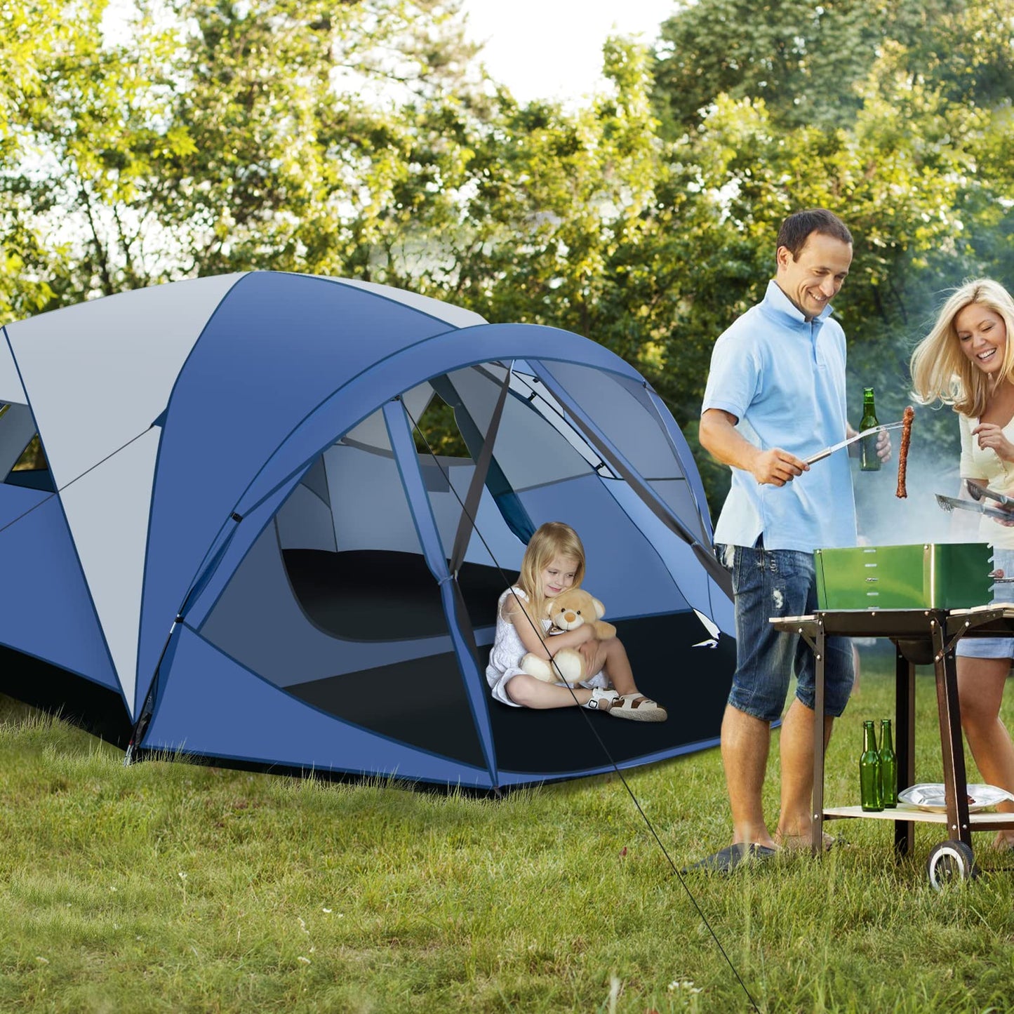 6-Person Camping Dome Tent With Screen Room Porch Easy Setup Double-Layer Tent