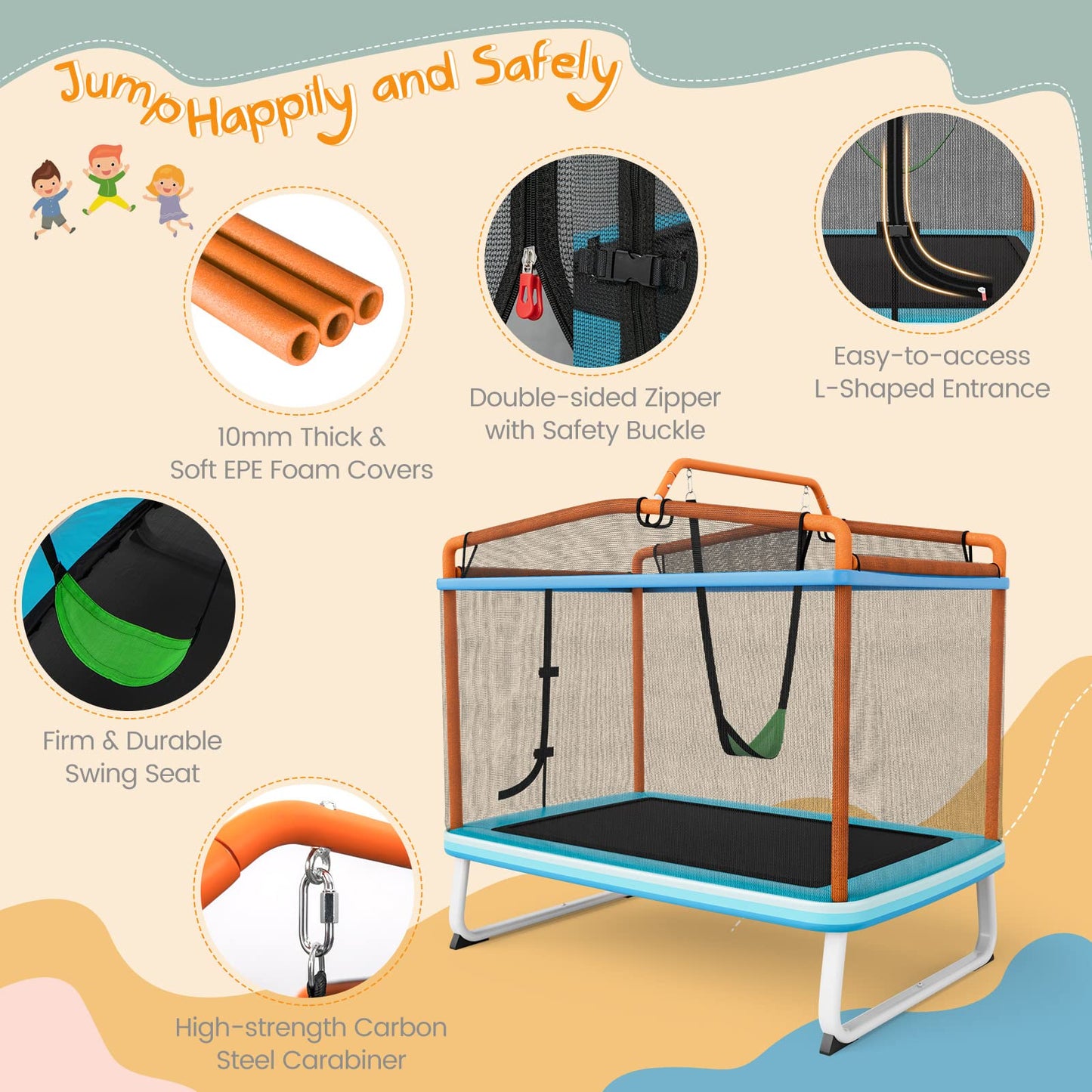6FT Kids Recreational Trampoline for Boys & Girls Over 3 Years Old