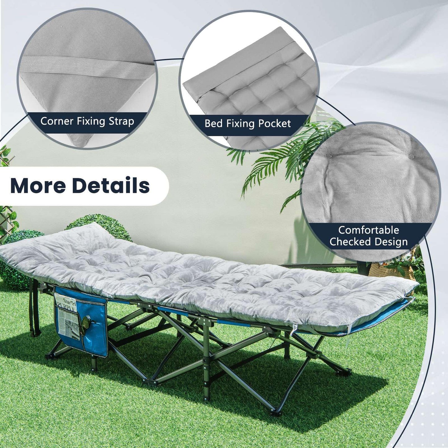 195 x 74 x 7 CM Thickened Recliner Cushion with 4 Fixing Straps, Bed Fixing Pocke