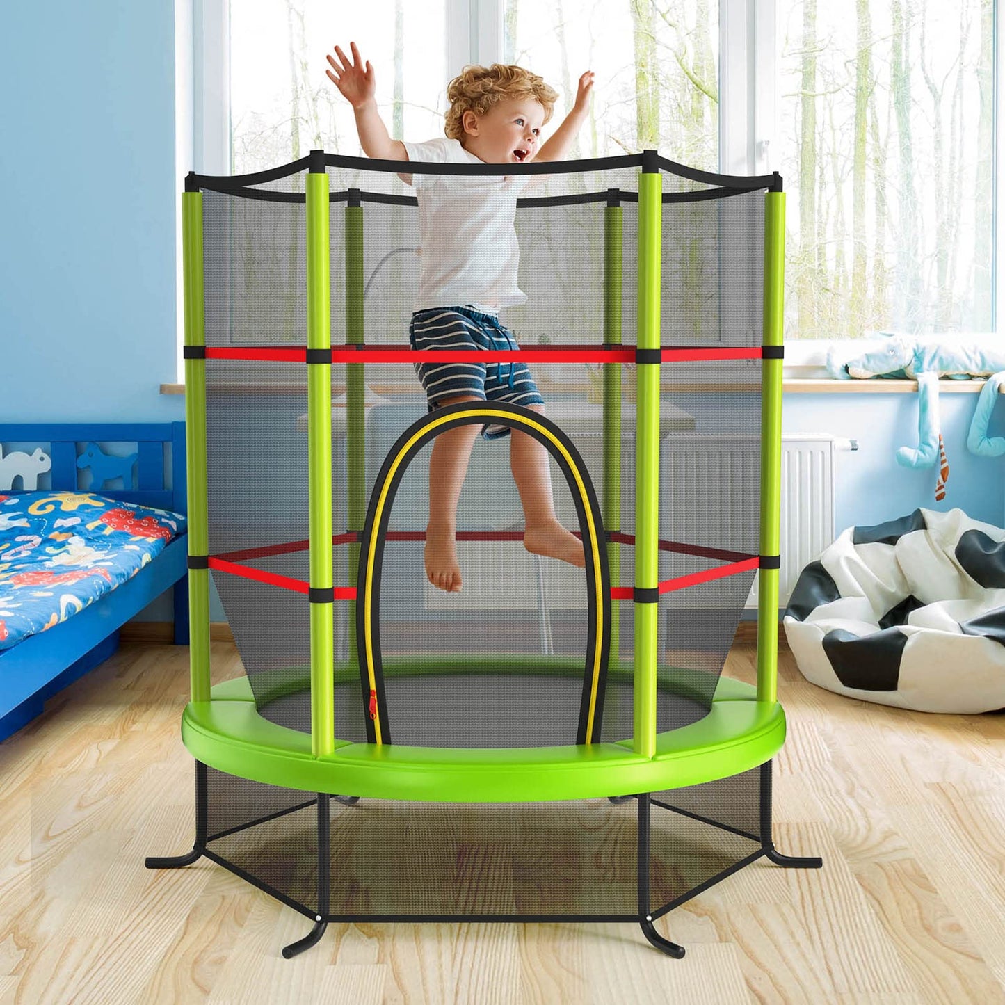 5.3FT Mini Kids Trampoline with 135kg Load Capacity & Enclosure Net