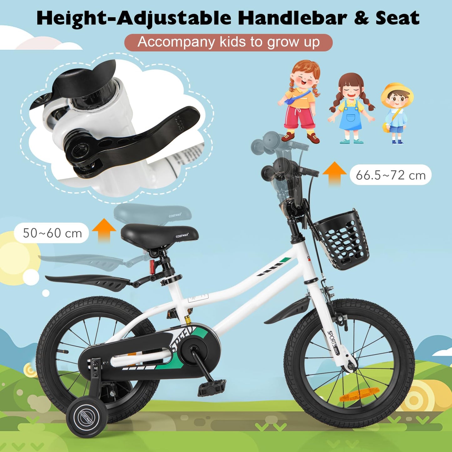 14 16 18 Inch Kids Bike with Training Wheels for Girls Boys
