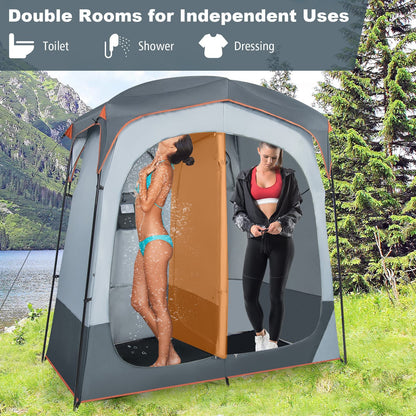 2 Rooms Shower Tent Oversize Privacy Shelter Tent with Removable Rain Fly
