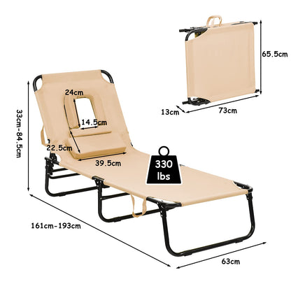 Reclining Beach Chair with Detachable Pillows for Outdoor