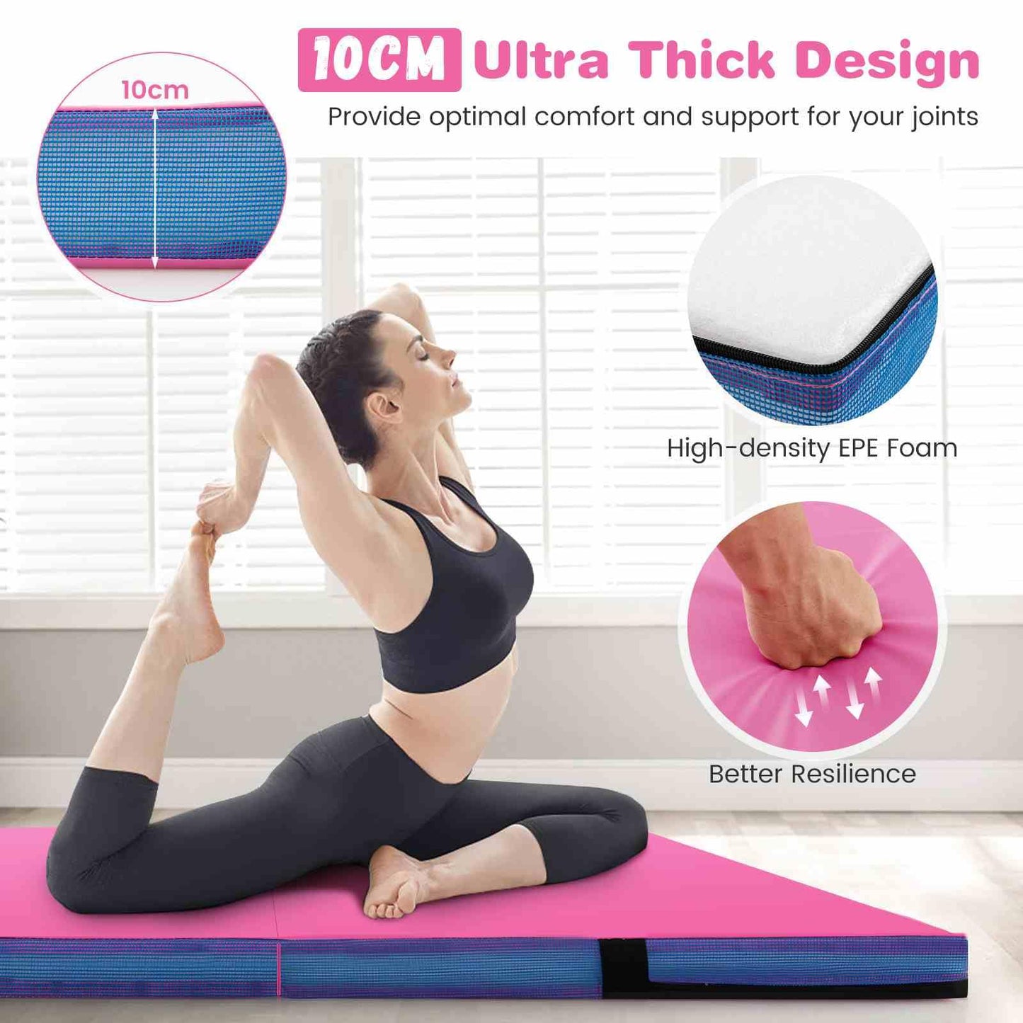 1.2m x 1.2m x 10cm Thick Bi-folding Gymnastics Tumbling Mat with PU Leather Cover