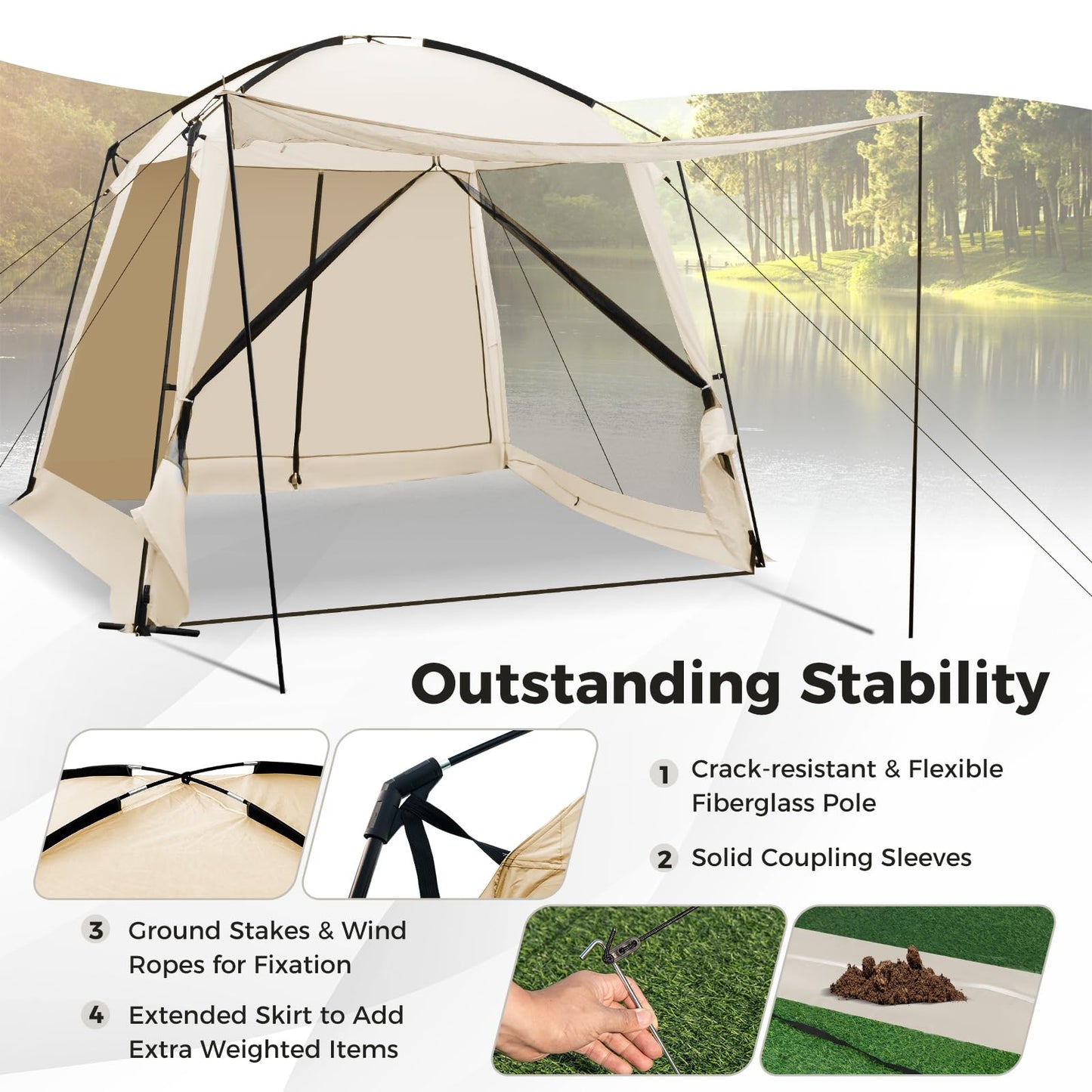 Screen Dome Camping Tent for 6-8 People Easy Setup