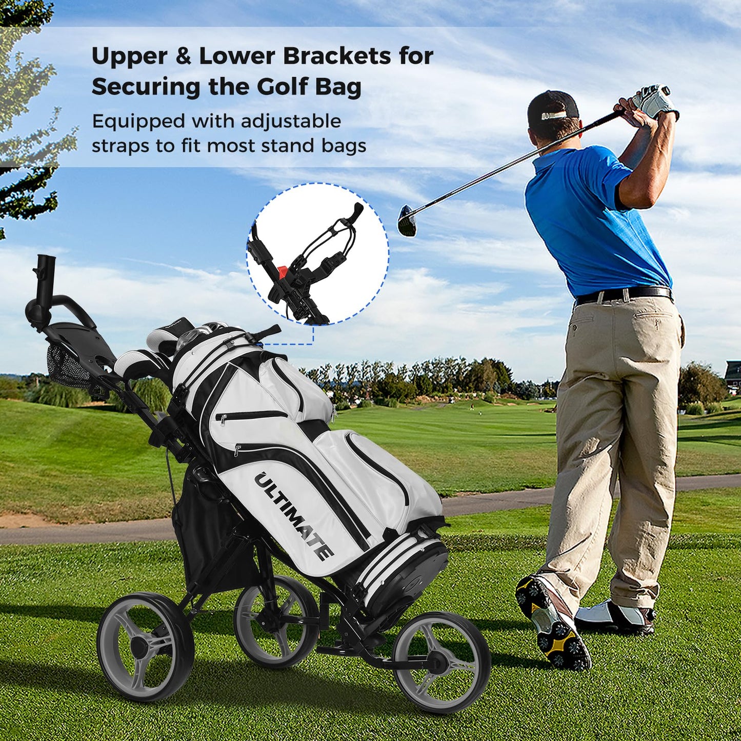 Golf Push Pull Cart Lightweight 3 Wheels Golf Push Cart