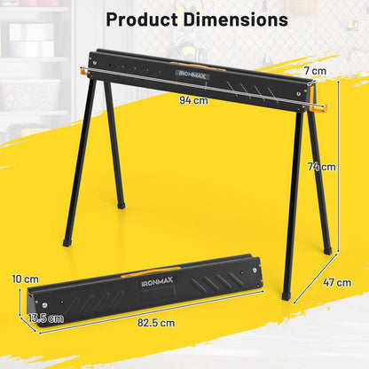 2-Pack Heavy-Duty Folding Sawhorses with 2 x 4 Supporting Arms and Carrying Handle for Woodworking