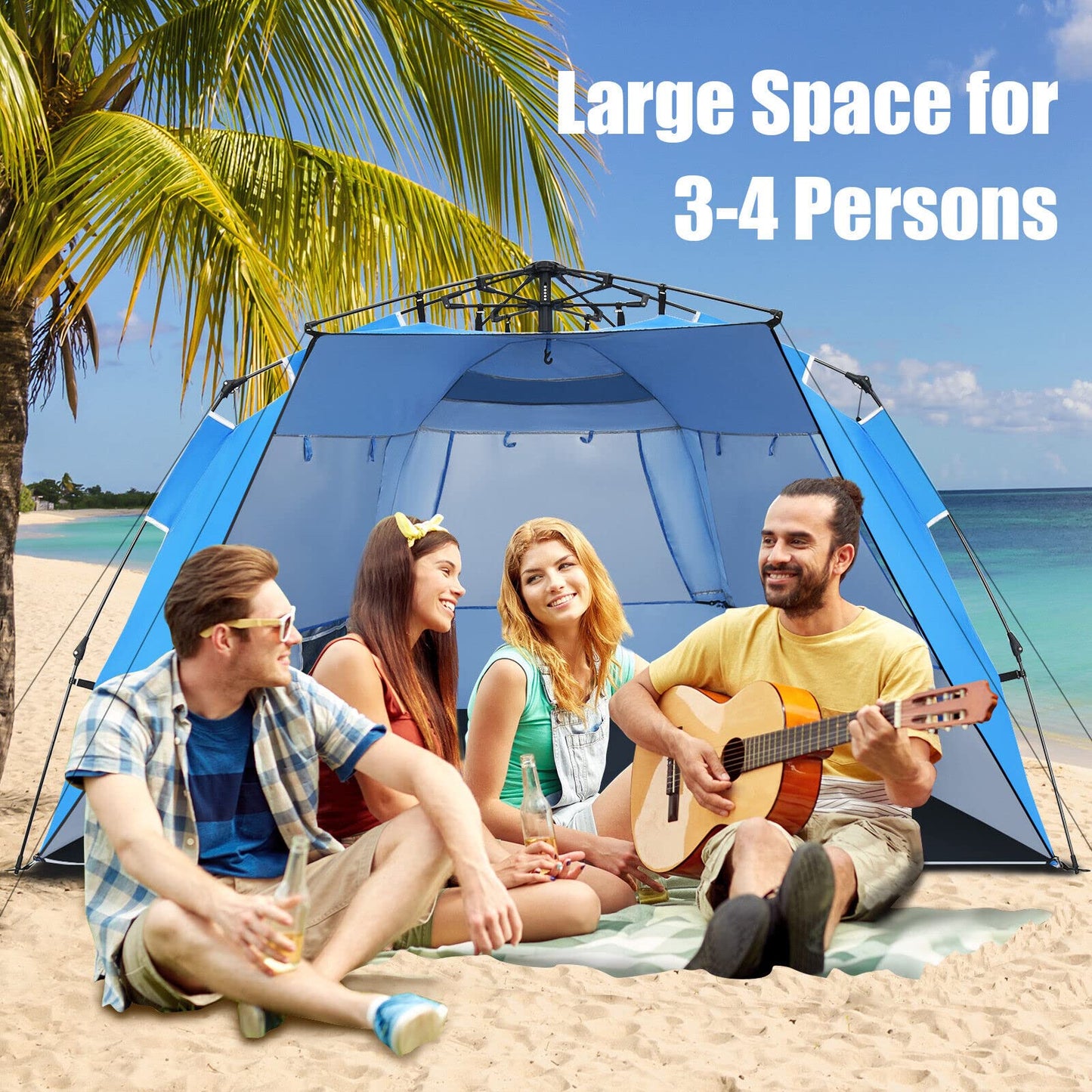 Instant Pop-up Beach Tent for 3-4 Persons Windproof Sunshade Canopy Cabana