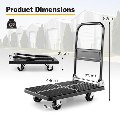 Folding Push Cart Dolly with 360° Swivel Wheels & 200KG Load