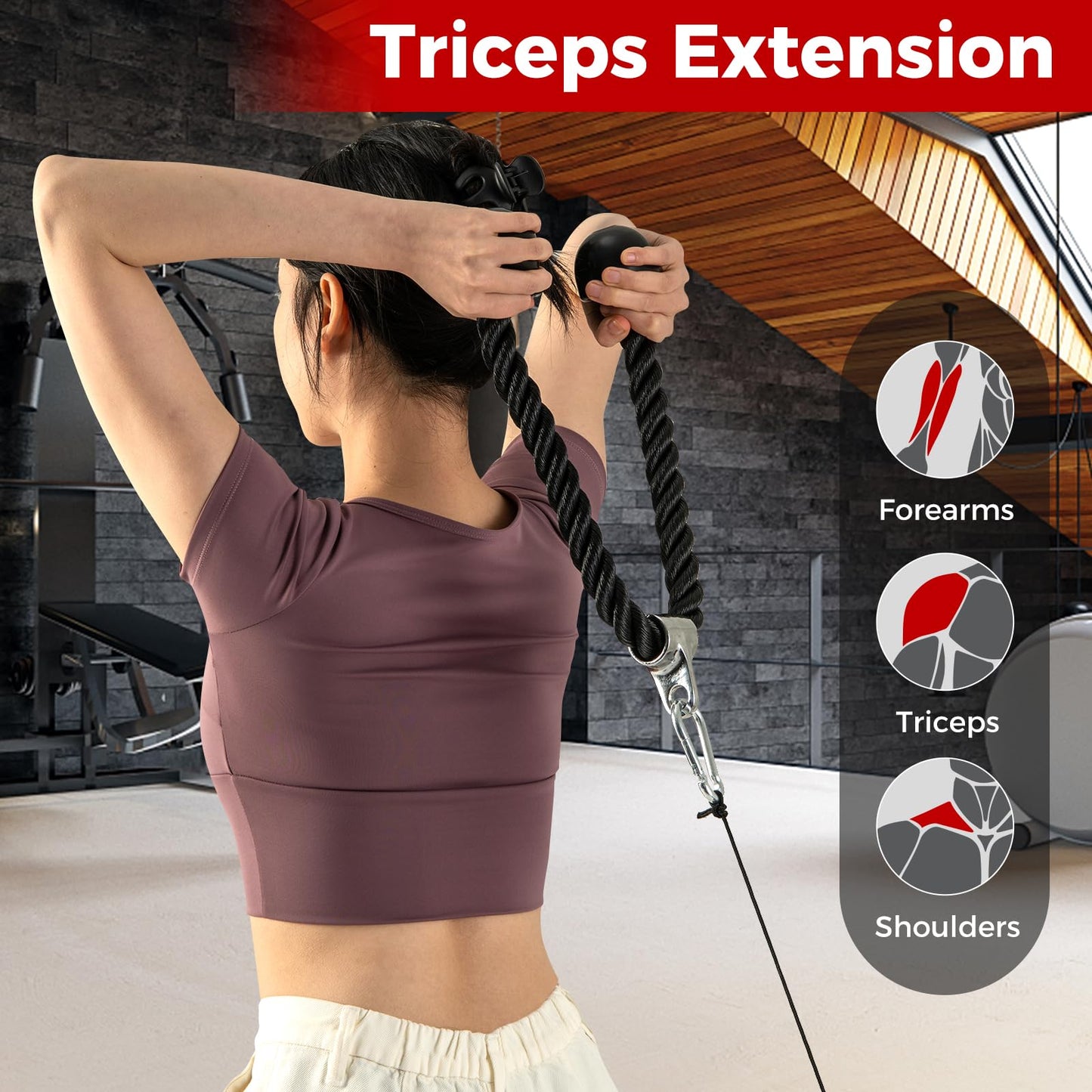 LAT Pulldown Attachments incl. V-Shaped Press Down Handle, Straight Bar, Tricep Rope & Double D Handle
