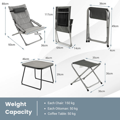5 Piece Patio Sling Chair Set with Ottoman & Coffee Table