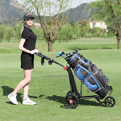 3 Wheel Golf Push Cart Folding Collapsible Lightweight Iron Golf Pull Cart with Adjustable TPR Handle