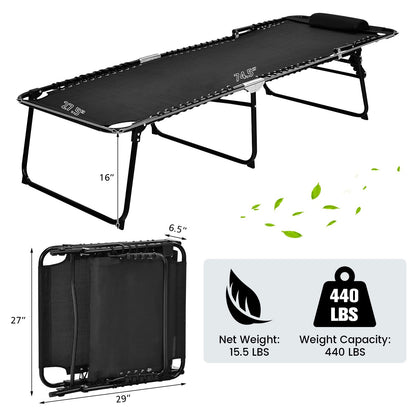 Beach Lounge Chair, X-Large Folding Chaise Lounger with Detachable Pillow