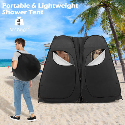 Double Room Outdoor Privacy Tent with Window Floor Storage Pocket