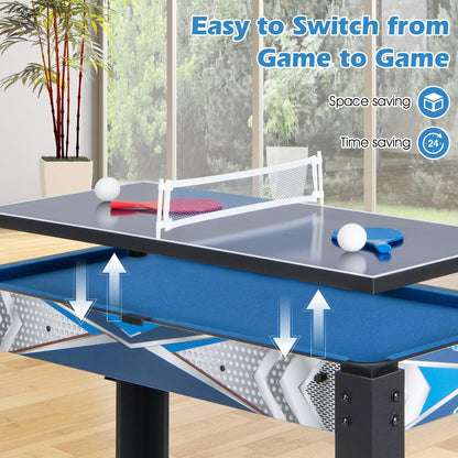 6 in 1 Combo Game Table with Basketball Billiards Ping Pong Hockey Shuffleboard Bowling for Kids and Adults