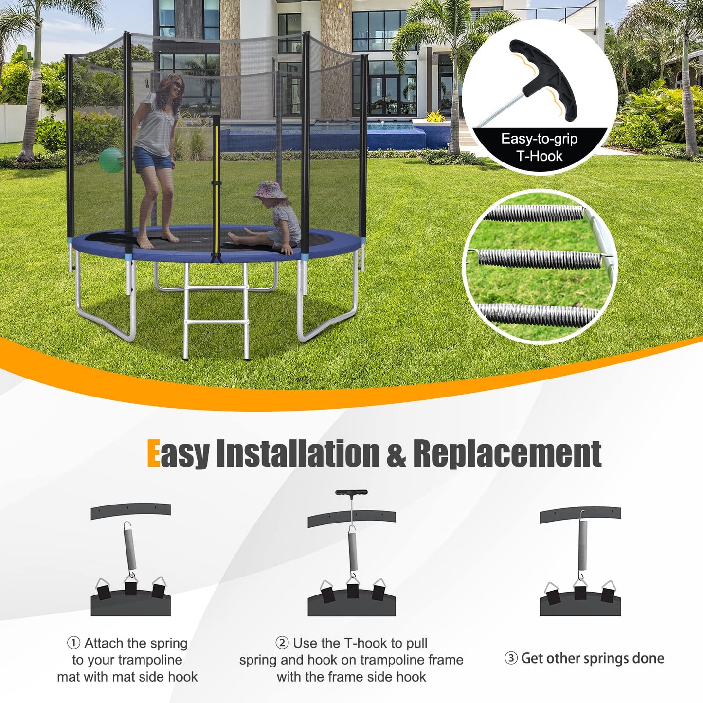 20 Pack Trampoline Springs with T Hook Pull Tool for Trampoline