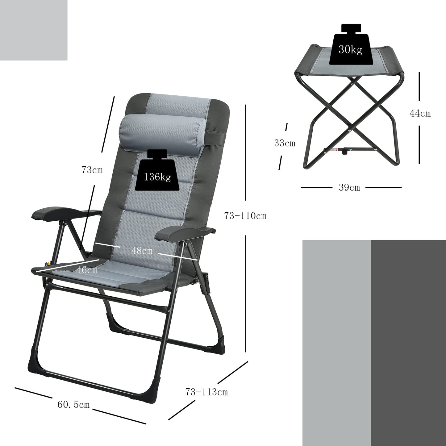 4PCS Patio Dining Chairs & Ottoman With 7-Position Adjustable Backrest