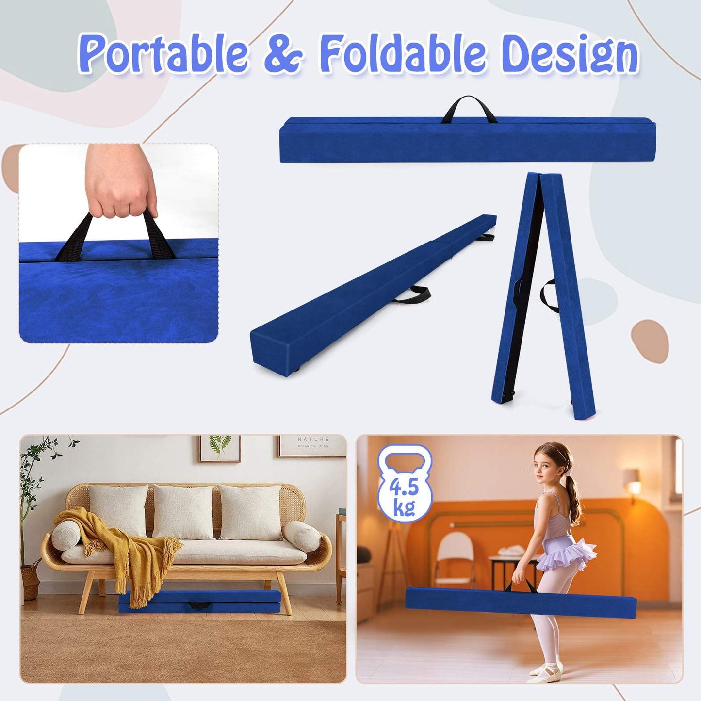 Portable Gymnastic Beam with Solid Wood Base & Anti-Slip Bottom